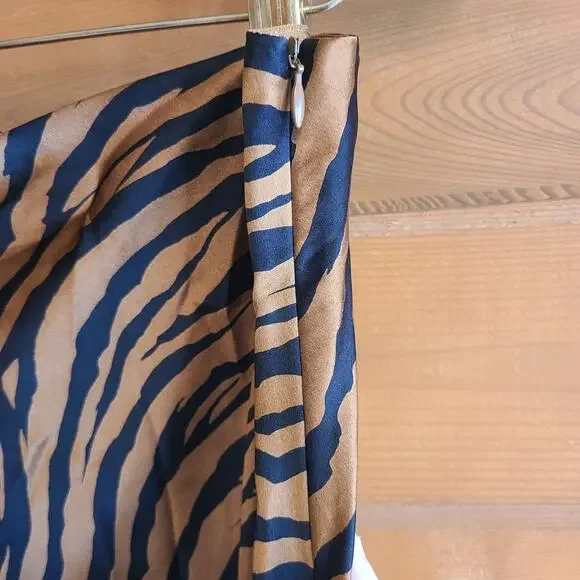 Nili Lotan Lane Skirt Zebra Black Bronze Midi Animal Print Safari Flowy 10 Boho - Picture 4 of 5